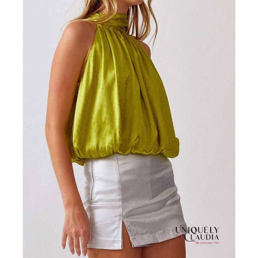 NEW ENTRO carola embellished halter top in martini olive - Picture 4 of 8
